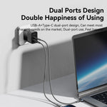 ESSAGER 33W USB-A + Type-C Hurtigopladningsadapter GaN Dual Port Vægoplader