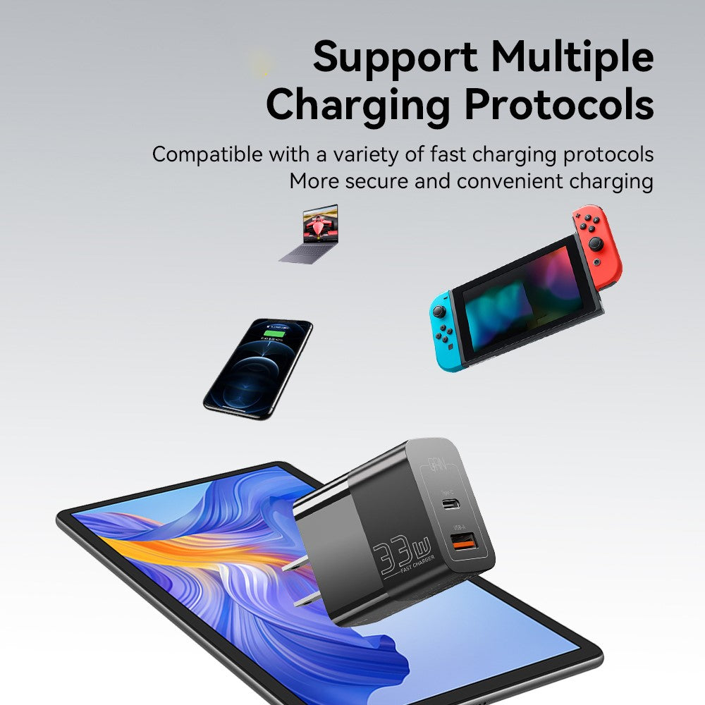 ESSAGER 33W USB-A + Type-C Fast Charging Adapter GaN Dual Port Wall Charger