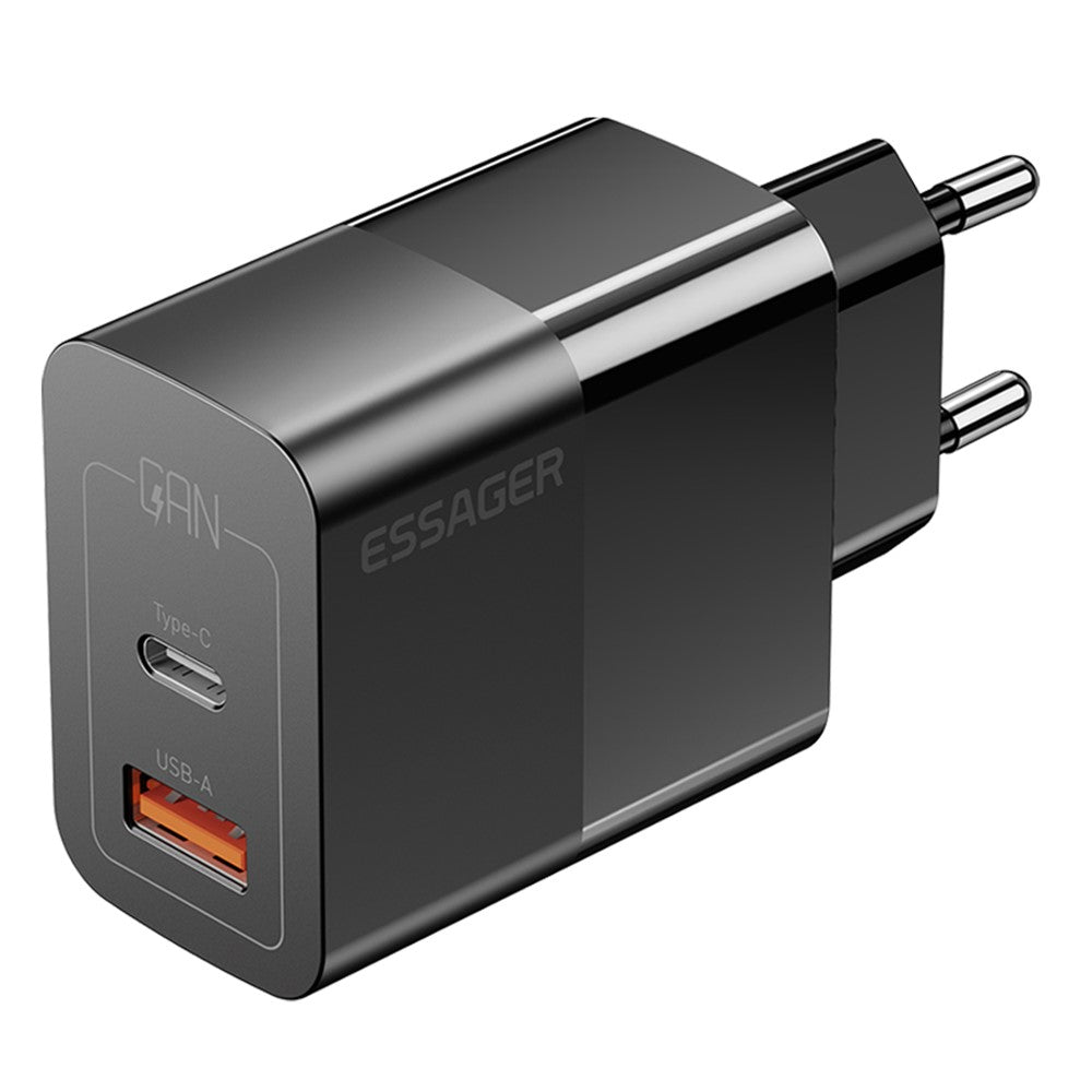 ESSAGER 33W USB-A + Type-C Hurtigopladningsadapter GaN Dual Port Vægoplader