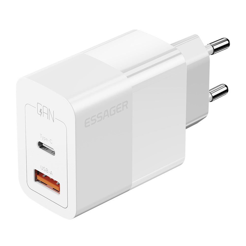 ESSAGER 33W USB-A + Type-C Hurtigopladningsadapter GaN Dual Port Vægoplader