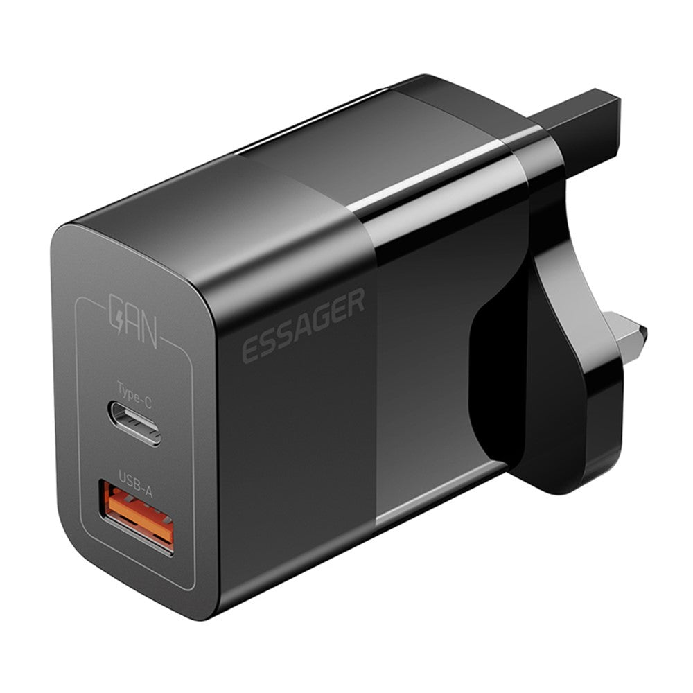 ESSAGER 33W USB-A + Type-C Hurtigopladningsadapter GaN Dual Port Vægoplader