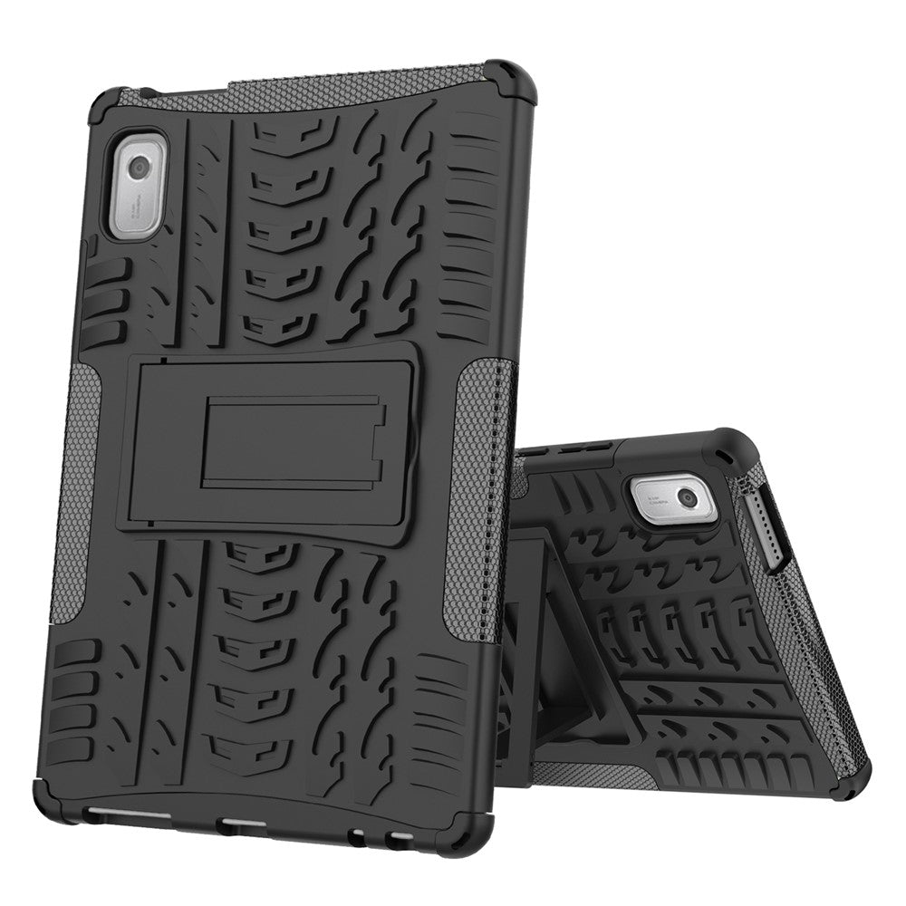 For Lenovo Tab M9 Tyre Pattern Kickstand Case PC+TPU Shockproof Tablet Cover