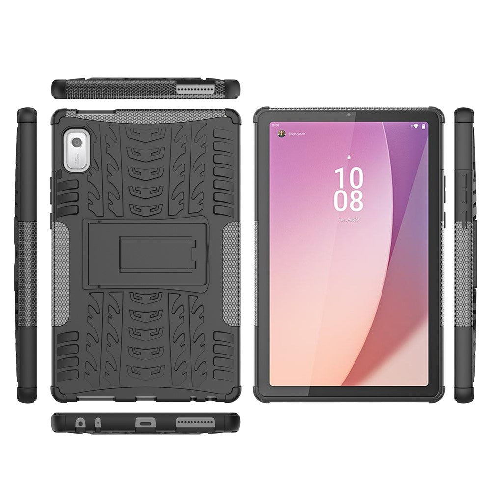 For Lenovo Tab M9 Tyre Pattern Kickstand Case PC+TPU Shockproof Tablet Cover