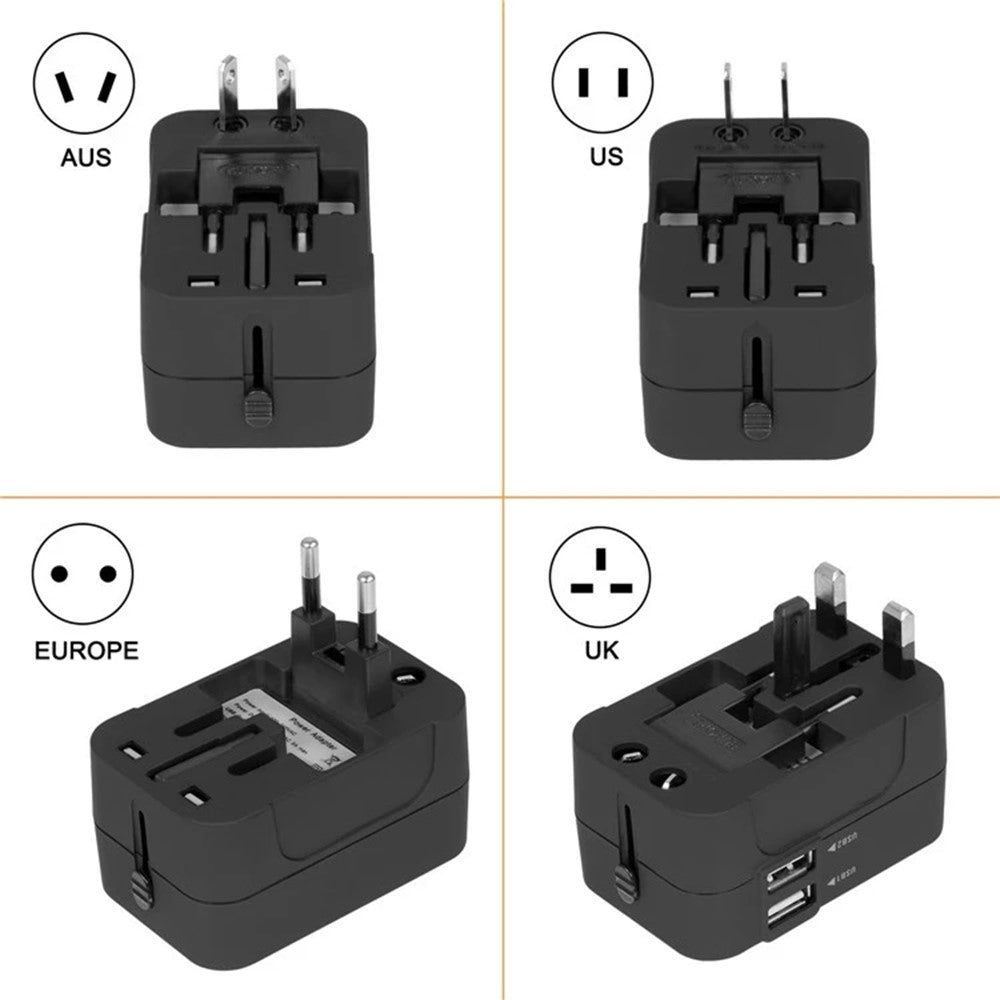 Universal Travel Adapter AU / UK / US / EU Plug Converter with 2.1A Dual USB Ports