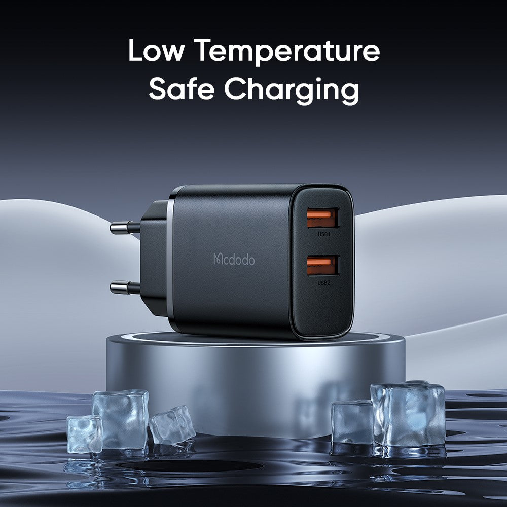 MCDODO Beryllium CH-5070 12W Wall Charger 2 USB-A 2.4A Travel Charger Adapter, EU Plug (Black)