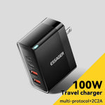 ESSAGER ES-CD37 100W Hurtigopladningsblok 4-ports vægoplader med 2 USB-C + 2 USB-A til bærbar computer, telefon, tablet