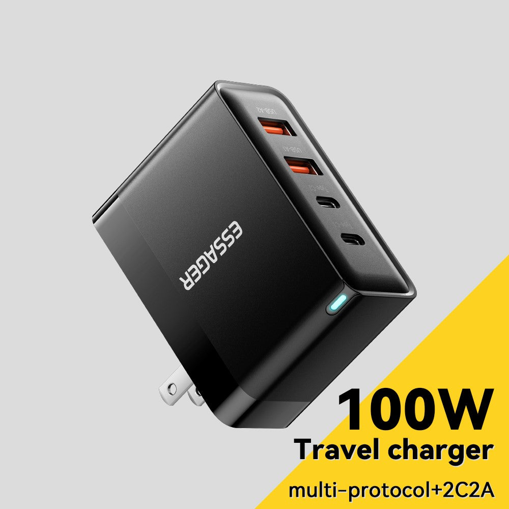 ESSAGER ES-CD37 100W Hurtigopladningsblok 4-ports vægoplader med 2 USB-C + 2 USB-A til bærbar computer, telefon, tablet