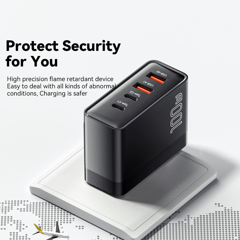 ESSAGER ES-CD37 100W Fast Charging Block 4-Port Wall Charger with 2 USB-C + 2 USB-A for Laptop Phone Tablet