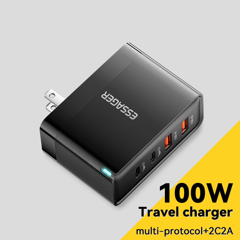 ESSAGER ES-CD37 100W Hurtigopladningsblok 4-ports vægoplader med 2 USB-C + 2 USB-A til bærbar computer, telefon, tablet