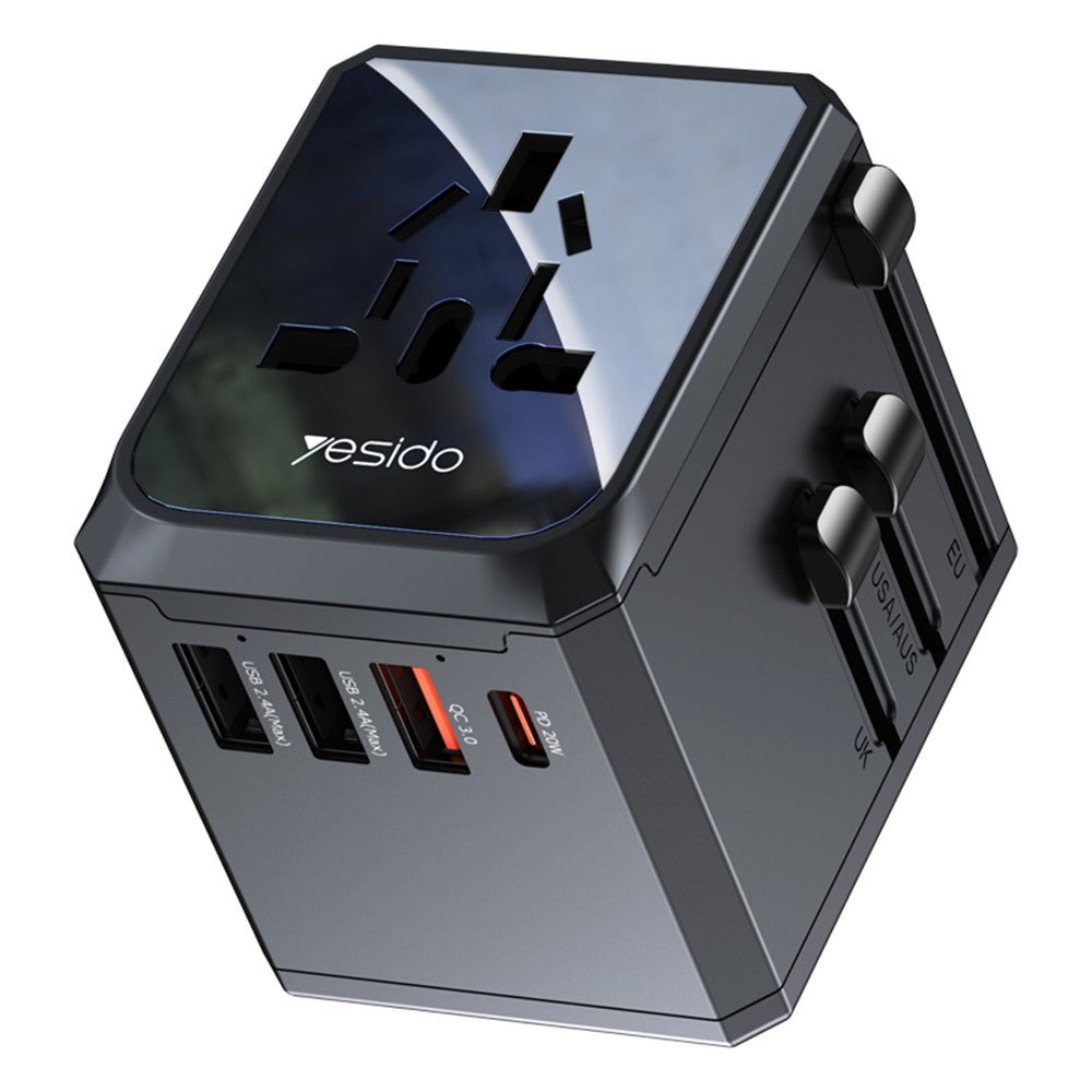 YESIDO MC24 20W Universal Adapterstik Rejsevægoplader Multifunktion Type-C+3USB-A Strømopladerkonverter