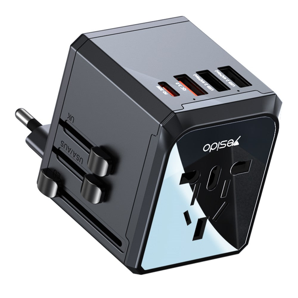 YESIDO MC24 20W Universal Adapterstik Rejsevægoplader Multifunktion Type-C+3USB-A Strømopladerkonverter