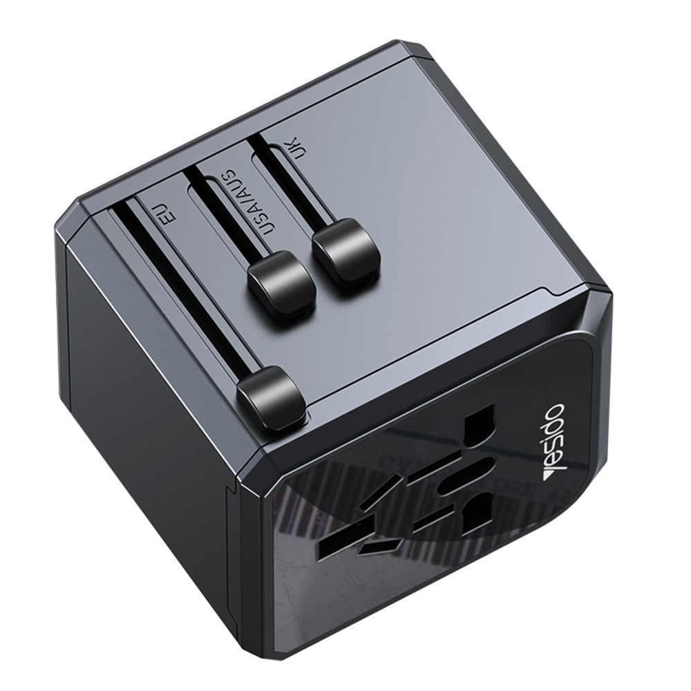 YESIDO MC24 20W Universal Adapterstik Rejsevægoplader Multifunktion Type-C+3USB-A Strømopladerkonverter