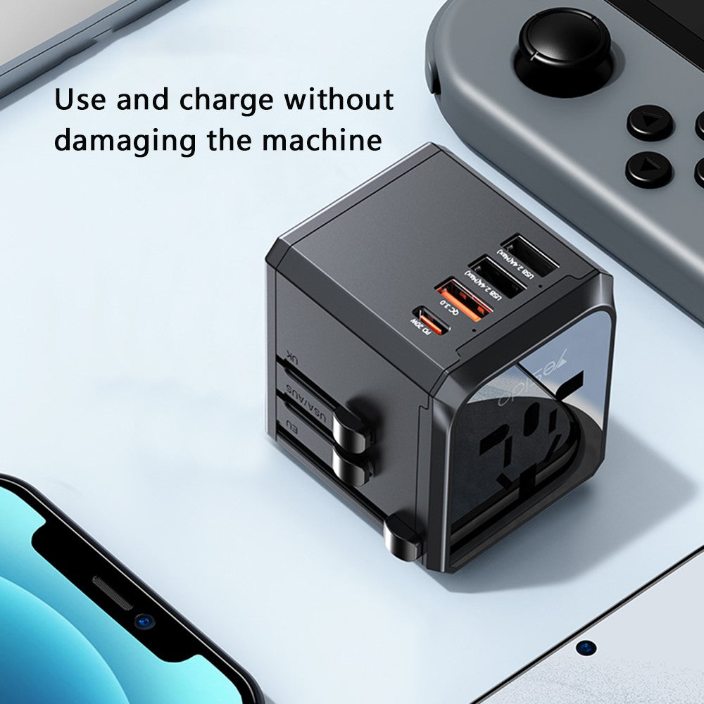 YESIDO MC24 20W Universal Adapterstik Rejsevægoplader Multifunktion Type-C+3USB-A Strømopladerkonverter