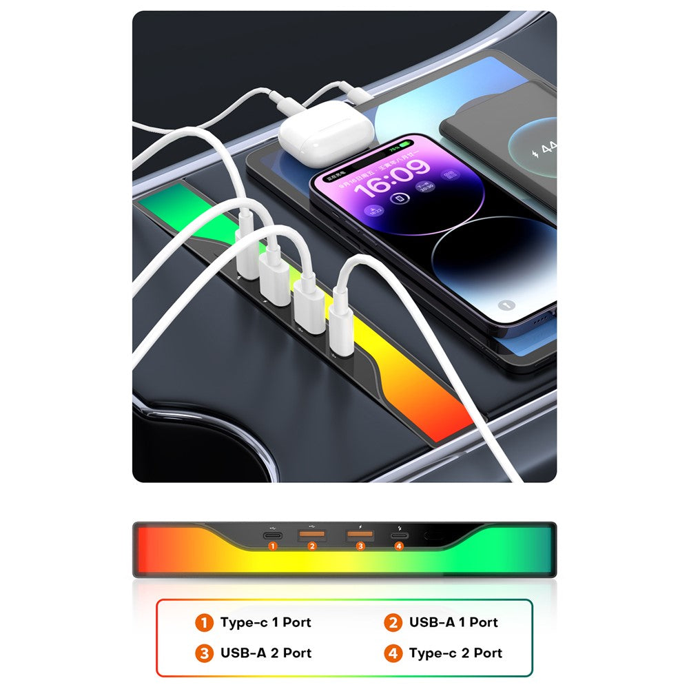 FX-TSL02 til Tesla Model 3 / Y Central Control 4-i-1 Dockingstation 2xUSB + 2xType-C USB-hub
