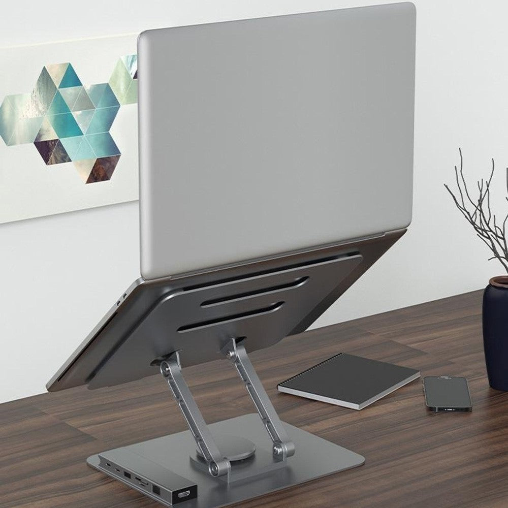 FX-2238 Foldable Laptop Stand with Docking Station, 4K HD + USB-A + USB-C + RJ45 + SD / TF Reader