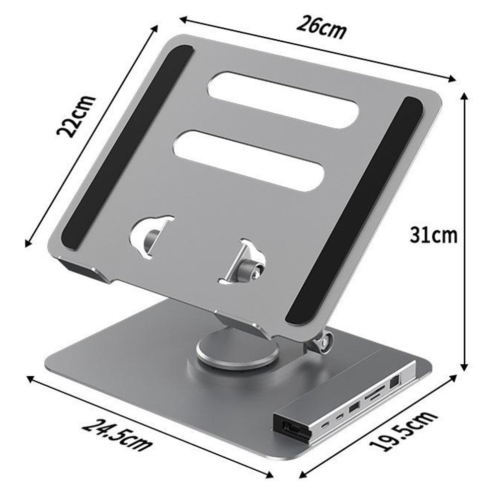 FX-2238 Foldable Laptop Stand with Docking Station, 4K HD + USB-A + USB-C + RJ45 + SD / TF Reader