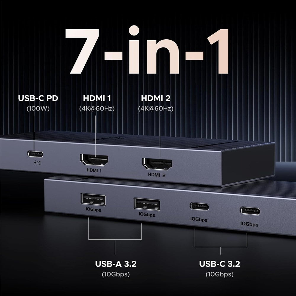 UGREEN 45365 USB-C 7-i-1 Hub 10 Gbps 4K 60Hz HD USB3.2 PD 100W Laptop Dockingstation