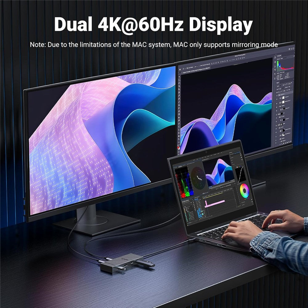 UGREEN 45365 USB-C 7-i-1 Hub 10 Gbps 4K 60Hz HD USB3.2 PD 100W Laptop Dockingstation