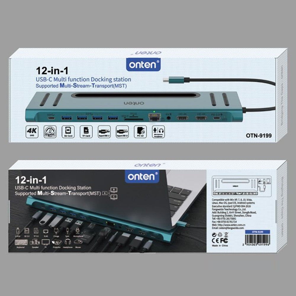 ONTEN 9199 12-in-1 USB-C Hub For Laptop Dual HD 4K Multi-Function Docking Station Ethernet SD Card Reader