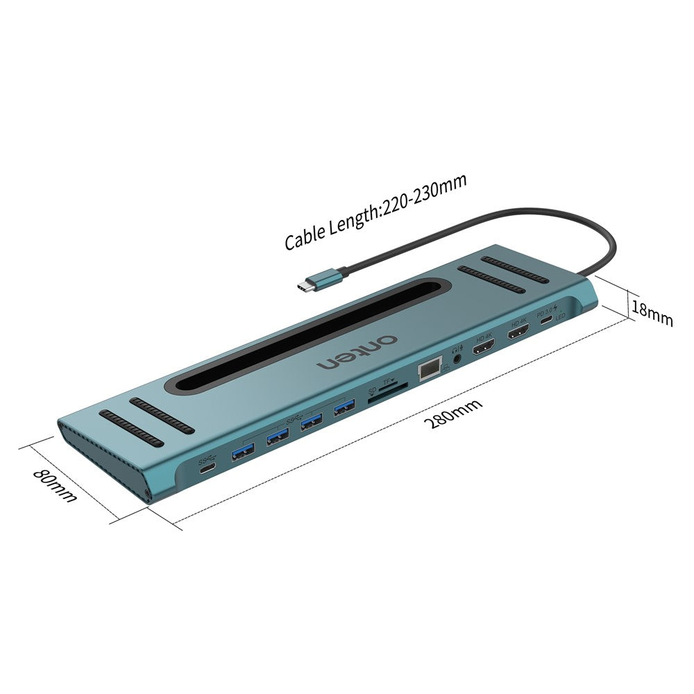 ONTEN 9199 12-in-1 USB-C Hub For Laptop Dual HD 4K Multi-Function Docking Station Ethernet SD Card Reader