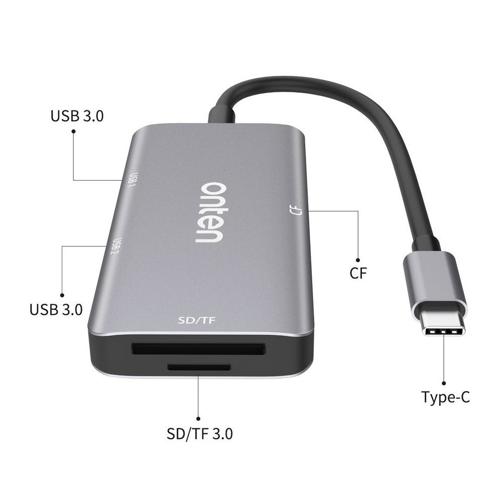 ONTEN OTN-91182 Type-C to 2 x USB3.0 + SD / TF 3.0 + CF 3.0 Multifunctional Camera Card Reader USB3.0 Hub