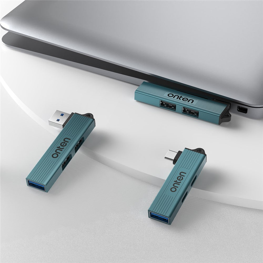 ONTEN OTN-US51 USB-A til 2xUSB 2.0 + USB3.0 Hub Højhastigheds Dataoverførsel Aluminiumlegering Adapter