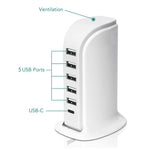 828 40W Multiportoplader Type-C + 5 USB-A Desktop Telefon Lynopladningsstation