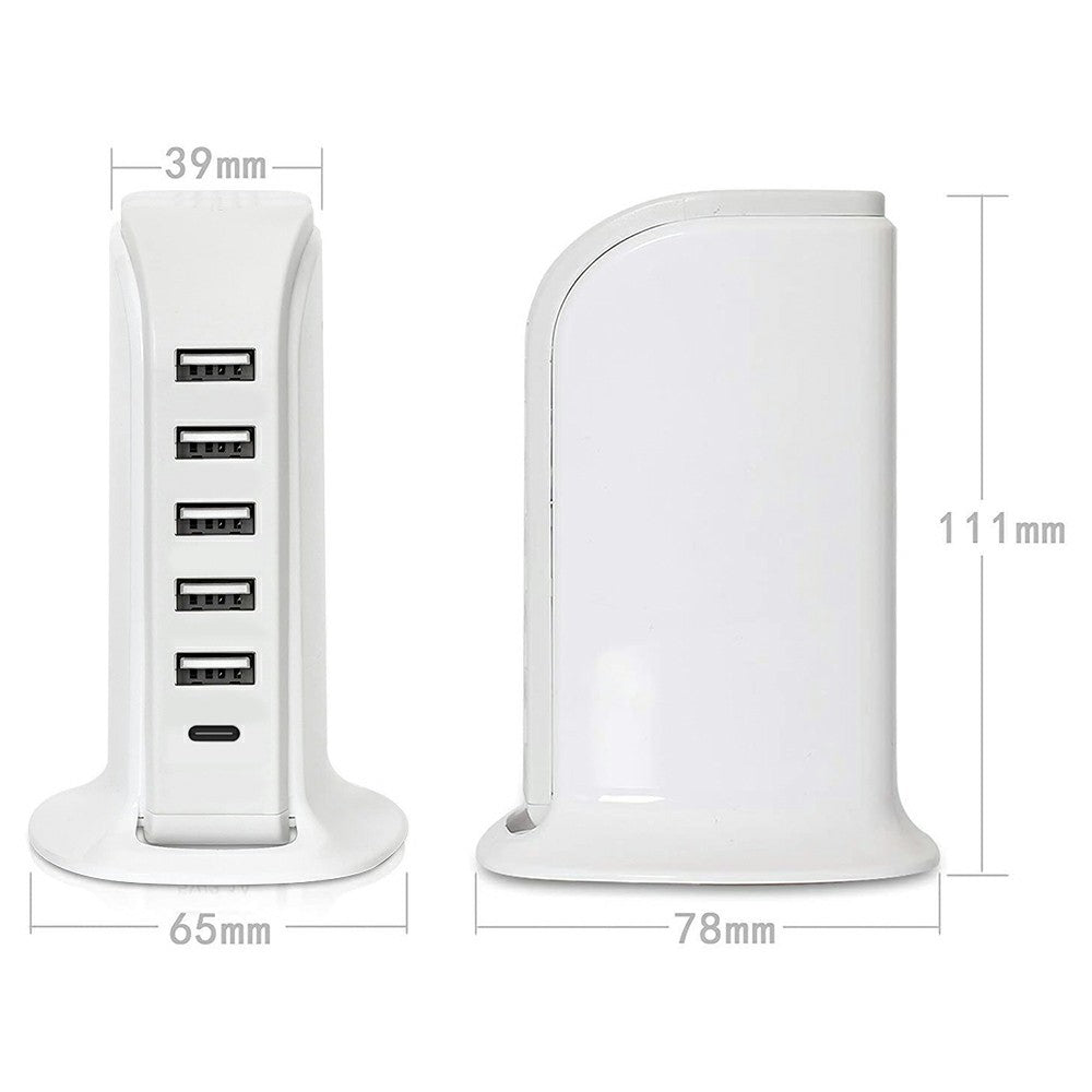 828 40W Multiportoplader Type-C + 5 USB-A Desktop Telefon Lynopladningsstation