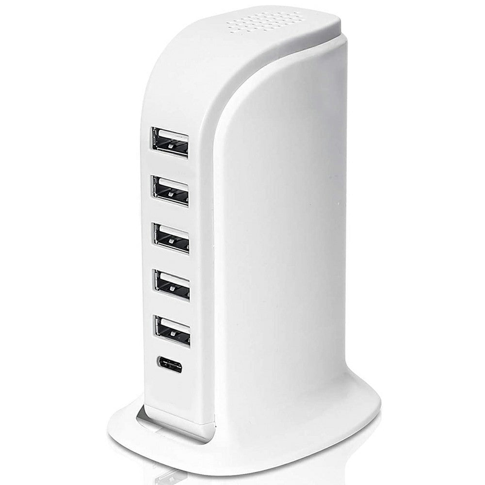 828 40W Multiportoplader Type-C + 5 USB-A Desktop Telefon Lynopladningsstation