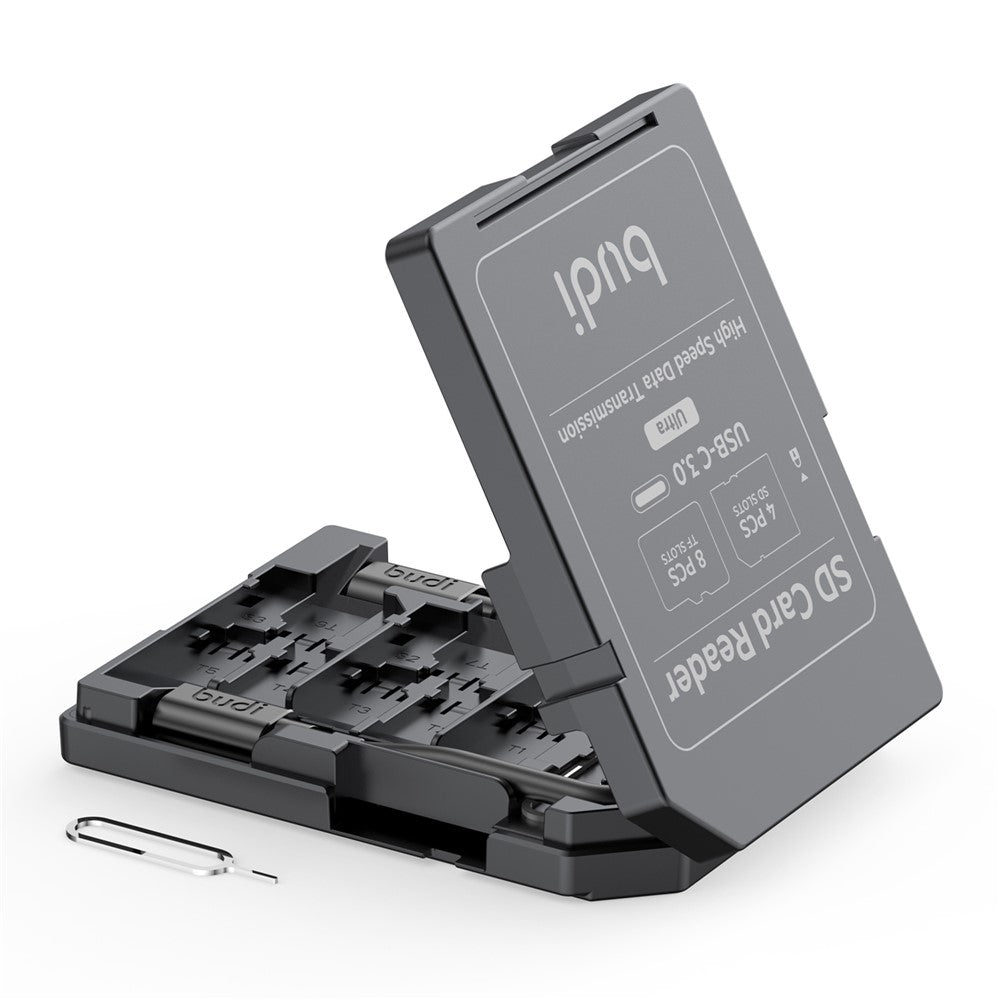 BUDI CP582B Multifunctional SD / TF Card Reader with 4 SD Slots and 8 TF Slots 5Gbps High Speed Memory Card Reader