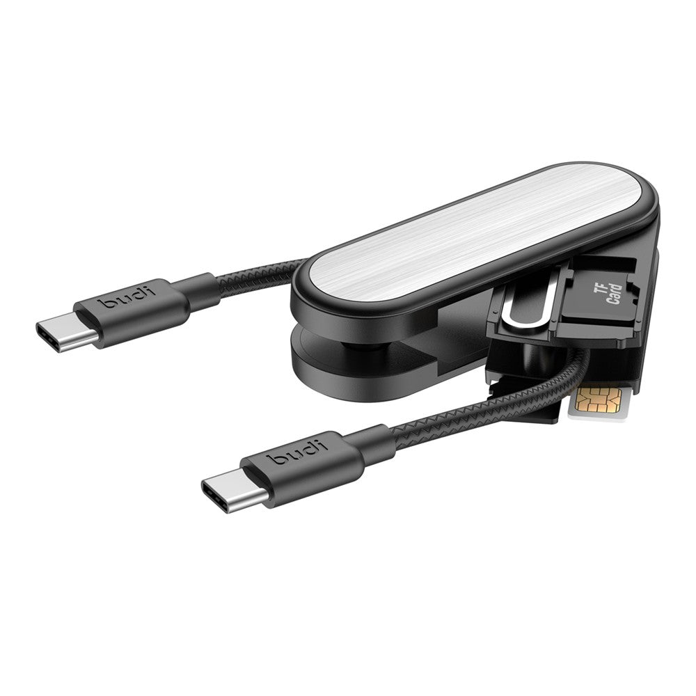BUDI CP586TTB Multi-Function USB-C to USB-C Data Cable Kit, Portable Travel Charging Cable Set with SIM / TF Card Slots, Tool Eject Pin