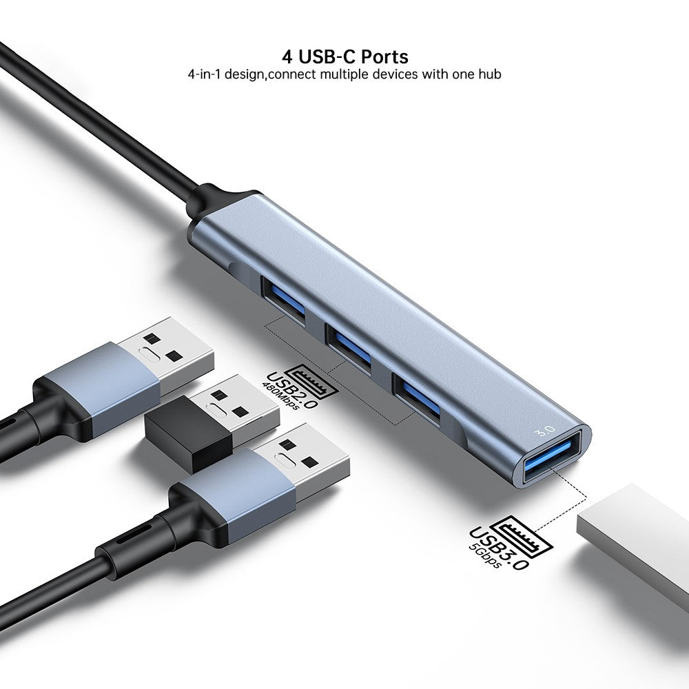 XUNDD XDDC-069 Aluminum Alloy Expansion Dock 4 in 1 USB Hub Data Transfer Multi-Port Adapter