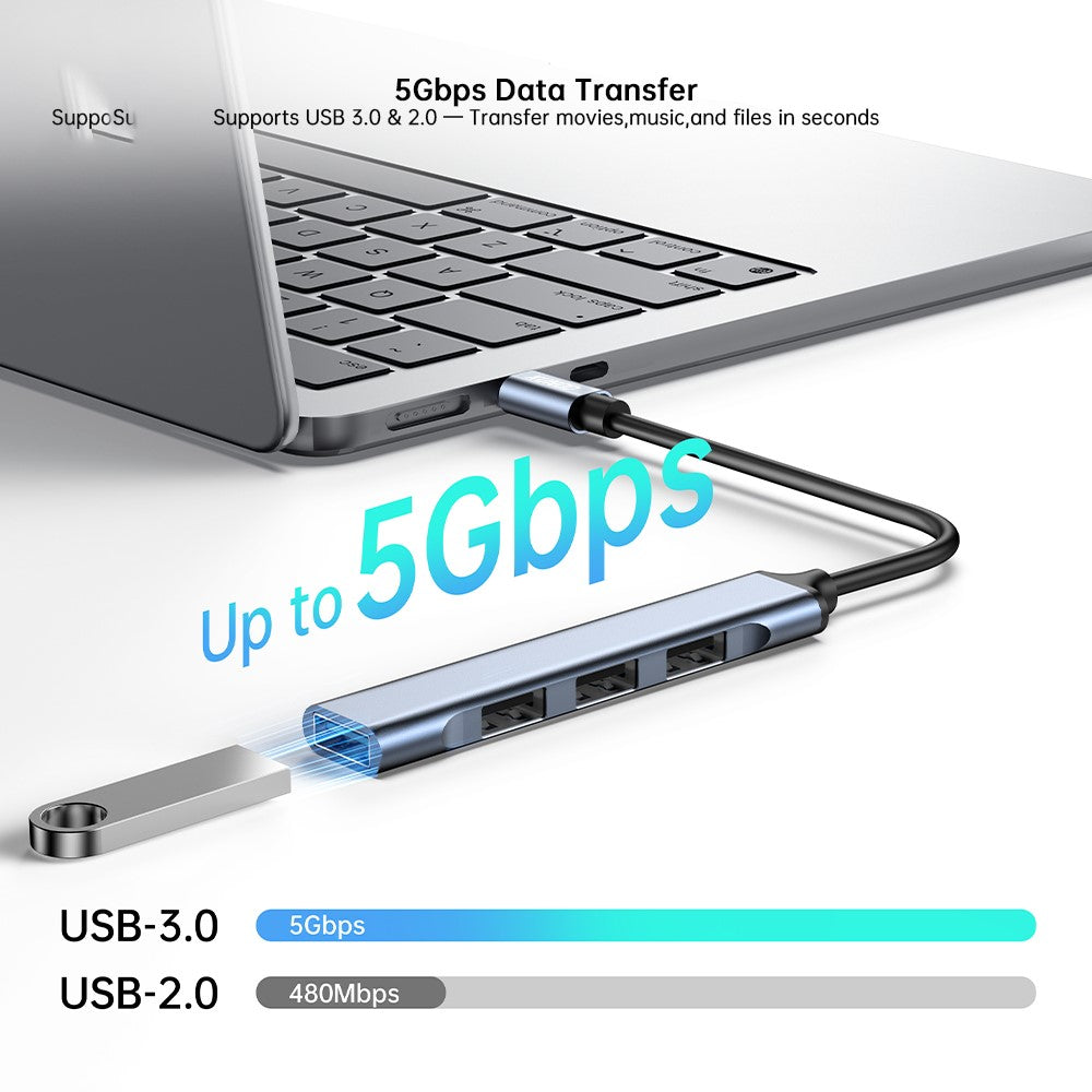 XUNDD XDDC-069 Aluminum Alloy Expansion Dock 4 in 1 USB Hub Data Transfer Multi-Port Adapter