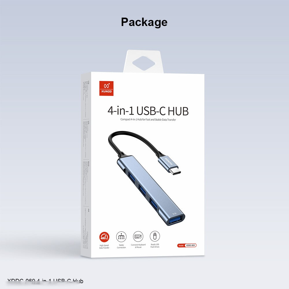 XUNDD XDDC-069 Aluminum Alloy Expansion Dock 4 in 1 USB Hub Data Transfer Multi-Port Adapter