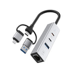 PD 60W 4 in 1 Hub Adapter iP / USB / Type-C Converter with Gigabit Ethernet / Digital Audio / Data Transfer for Laptops / PCs / Tablets / Phones