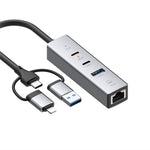 PD 60W 4 in 1 Hub Adapter iP / USB / Type-C Converter with Gigabit Ethernet / Digital Audio / Data Transfer for Laptops / PCs / Tablets / Phones