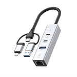 PD 60W 4 in 1 Hub Adapter iP / USB / Type-C Converter with Gigabit Ethernet / Digital Audio / Data Transfer for Laptops / PCs / Tablets / Phones