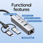 PD 60W 4 in 1 Hub Adapter iP / USB / Type-C Converter with Gigabit Ethernet / Digital Audio / Data Transfer for Laptops / PCs / Tablets / Phones