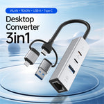 PD 60W 4 in 1 Hub Adapter iP / USB / Type-C Converter with Gigabit Ethernet / Digital Audio / Data Transfer for Laptops / PCs / Tablets / Phones