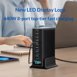 NCC-333 640W GaN Desktop Oplader med Hurtig Opladning USB-A + Type-C 8 Port Power Station med Digitalt Display