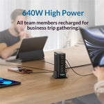 NCC-333 640W GaN Desktop Oplader med Hurtig Opladning USB-A + Type-C 8 Port Power Station med Digitalt Display