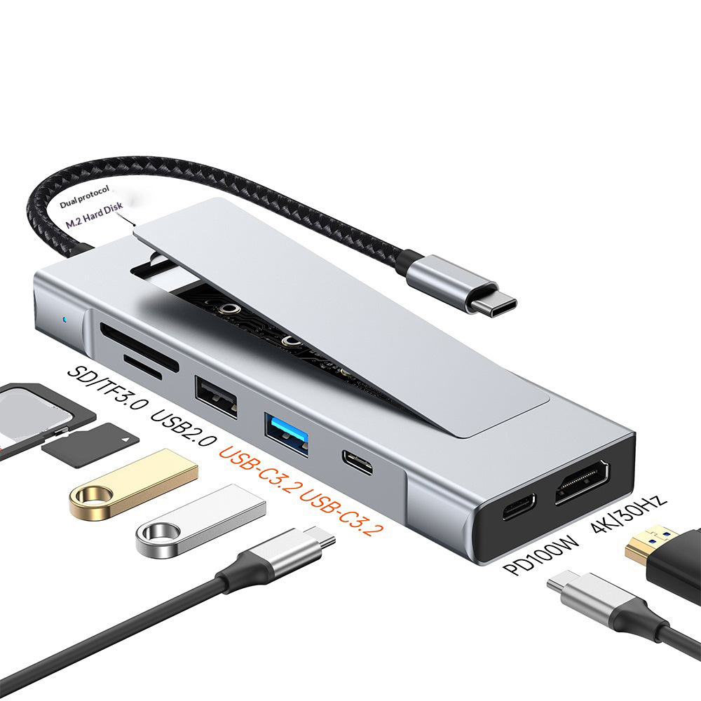2525 M.2 SSD-kabinett dockningsstation Type-C-hubb med 4K HD/SD/TF-kortplats expansionsenhet för NVMe/SATA SSD-enheter