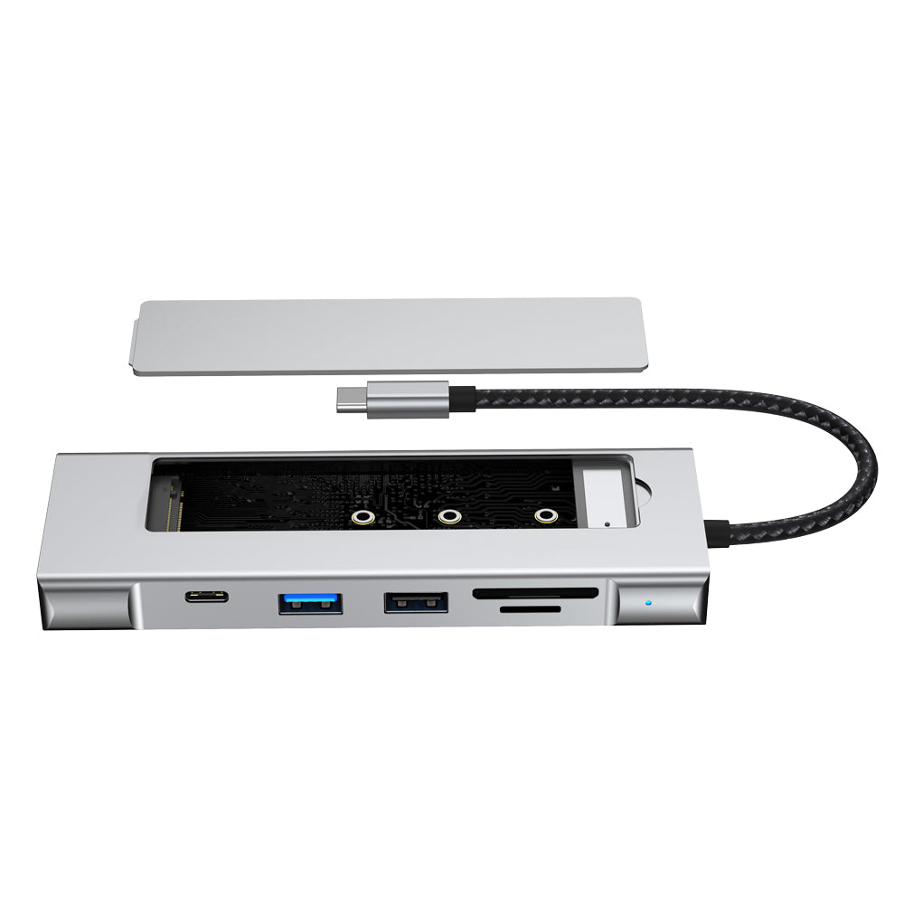 2525 M.2 SSD-kabinett dockningsstation Type-C-hubb med 4K HD/SD/TF-kortplats expansionsenhet för NVMe/SATA SSD-enheter