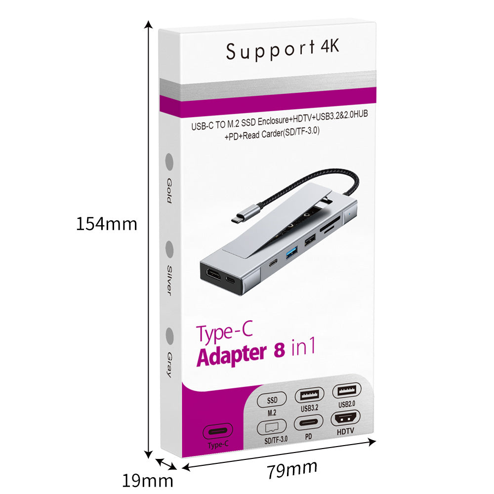 2525 M.2 SSD-kabinett dockningsstation Type-C-hubb med 4K HD/SD/TF-kortplats expansionsenhet för NVMe/SATA SSD-enheter