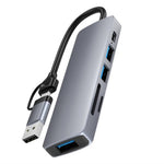 HC-13FL Type-C / USB-A to USB 3.0 / 2.0 SD TF Card Reader Multi-port Docking Station with DC-IN Power Port