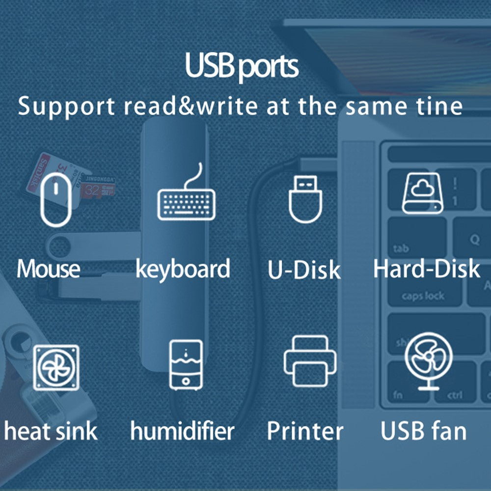 HC-13FL Type-C / USB-A to USB 3.0 / 2.0 SD TF Card Reader Multi-port Docking Station with DC-IN Power Port