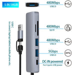 HC-13FL Type-C / USB-A to USB 3.0 / 2.0 SD TF Card Reader Multi-port Docking Station with DC-IN Power Port