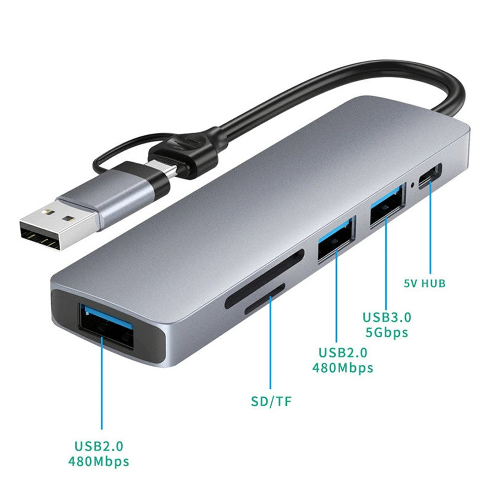 HC-13FL Type-C / USB-A to USB 3.0 / 2.0 SD TF Card Reader Multi-port Docking Station with DC-IN Power Port