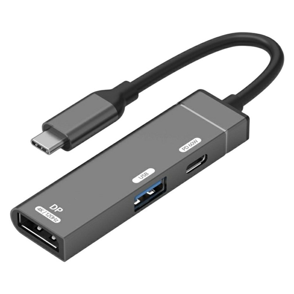3-in-1 USB-C Hub 4K 120Hz DisplayPort + USB-A 3.0 + USB-C PD 60W Charging Adapter for Phone Tablet