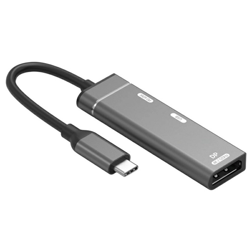 3-in-1 USB-C Hub 4K 120Hz DisplayPort + USB-A 3.0 + USB-C PD 60W Charging Adapter for Phone Tablet